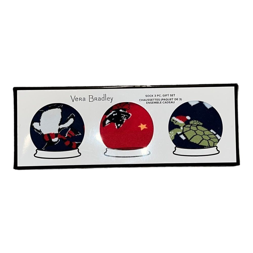 Vera Bradley Gift Set Christmas Socks 3 Pairs Holiday Snow Globe Motifs NWT